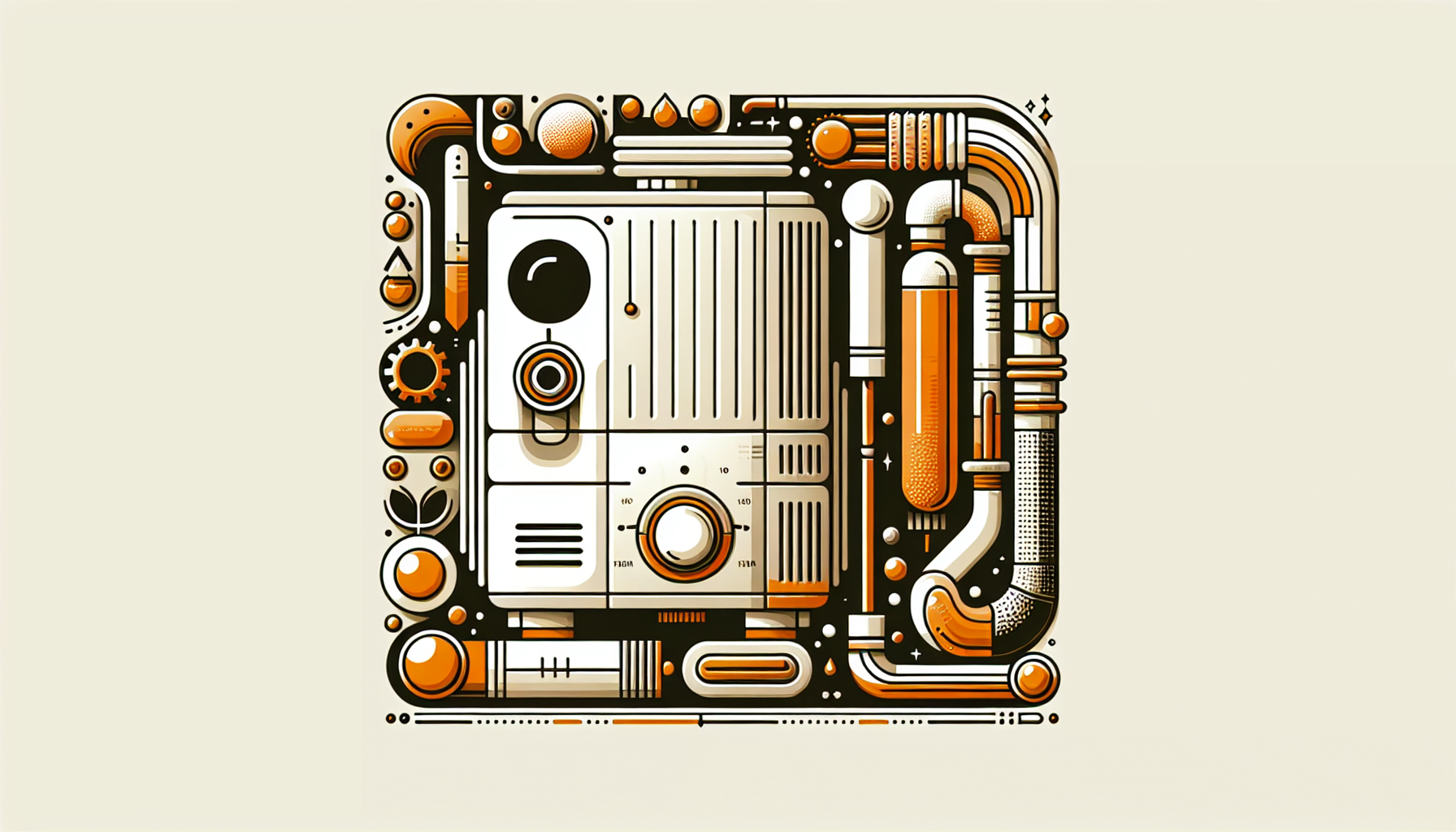 Abstract geometric design resembling a circuit board with various shapes and lines in a warm color palette.